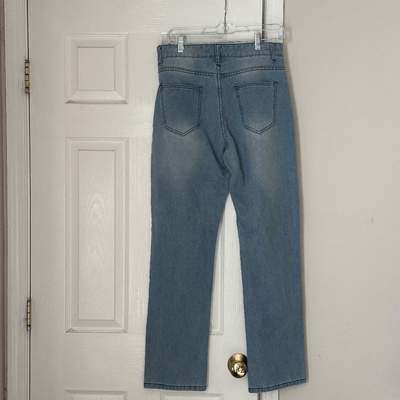 Misslook Floral Painted Distressed Mom Jeans High Rise Art To Wear Medium 8-10 - Picture 4 of 7